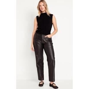 Old Navy High-Waisted Shine OG Loose Jeans Black Metallic Shimmer Size 14